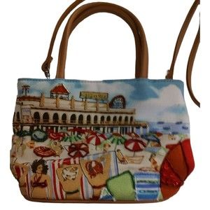 Beach scene Frankie and Johnnie Retro Beaded Purse Canvas Handbag Crossbody EUC